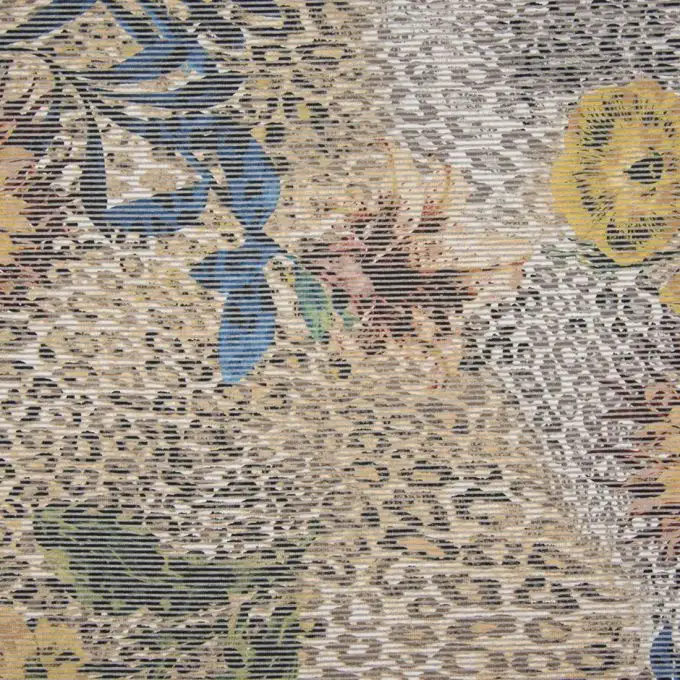 Tessuto jersey viscosa righe leopardi e fiori