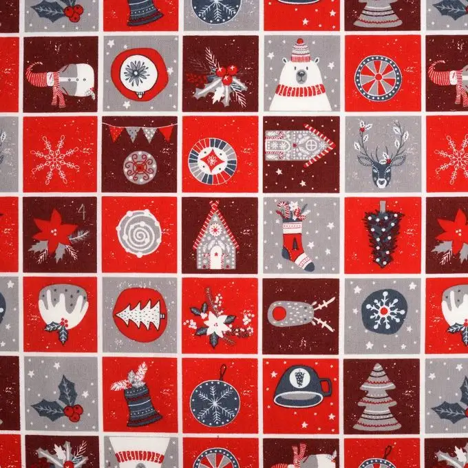 Tessuto natalizio cotone rosso e grigio