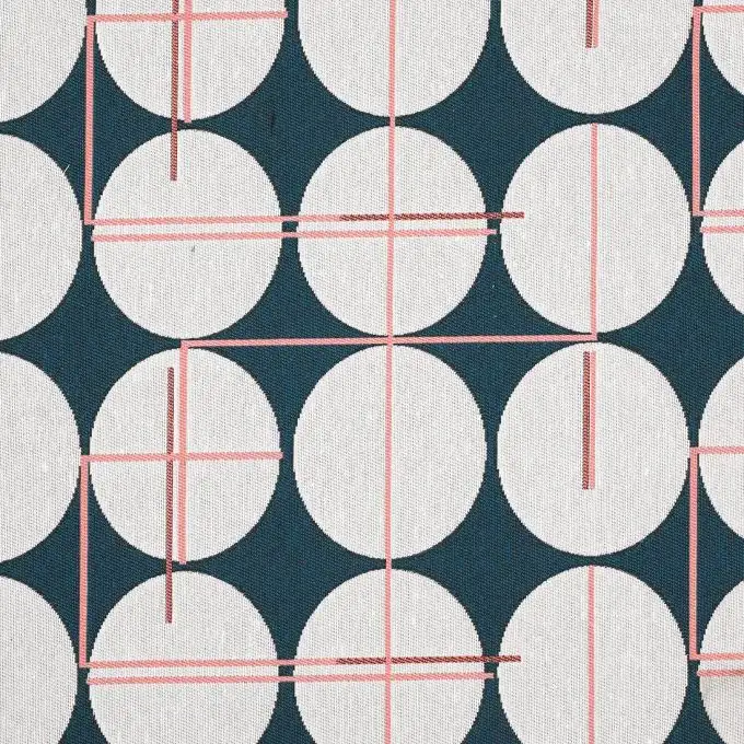 Tessuto jacquard sfera ecru e blu