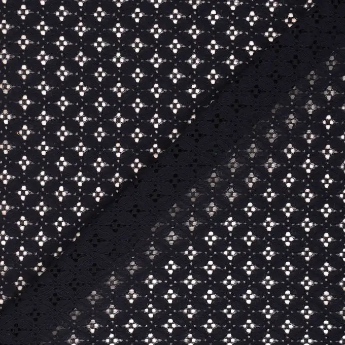 Tessuto ricamo inglese blu navy piccoli motivi