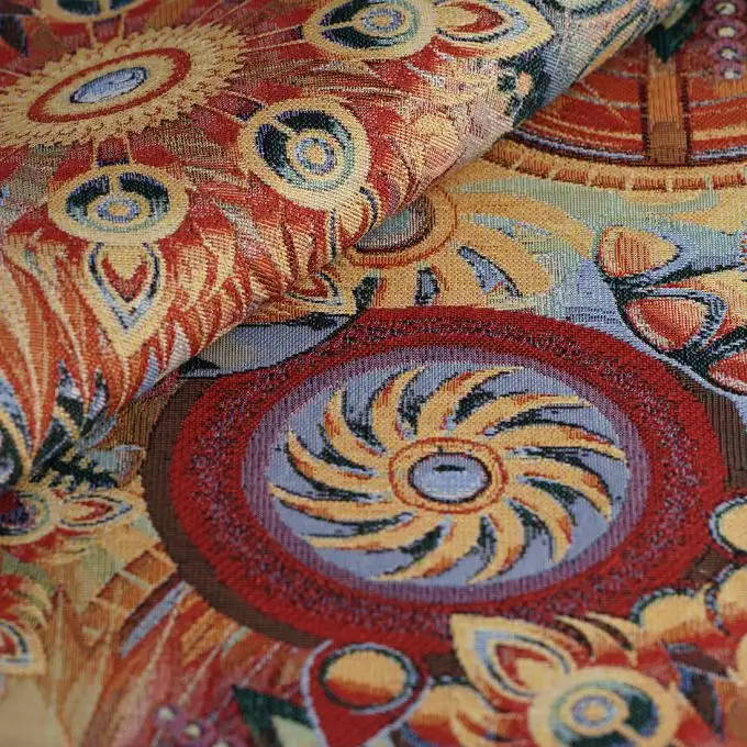Tessuto jacquard gobelin fiori e sole multicolori