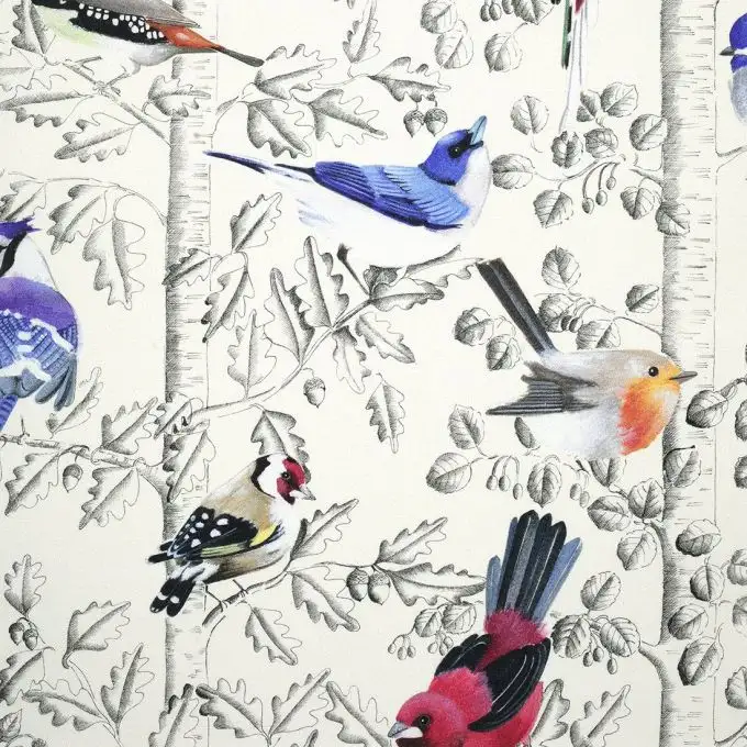 Tessuto cotone spesso uccelli multicolori