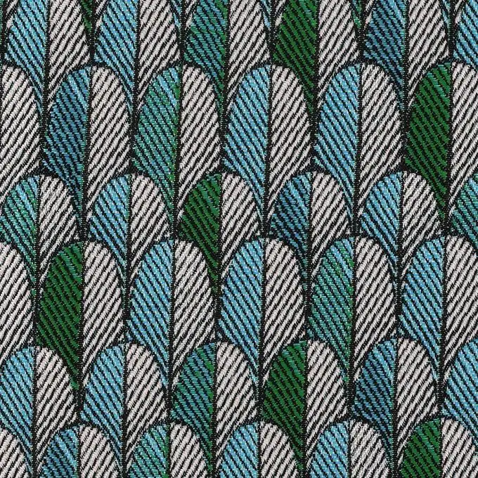 Tessuto jacquard piume blu verde