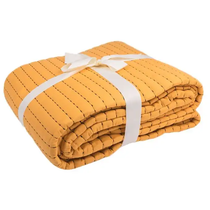 Coperta spessa trapuntata gialla senape