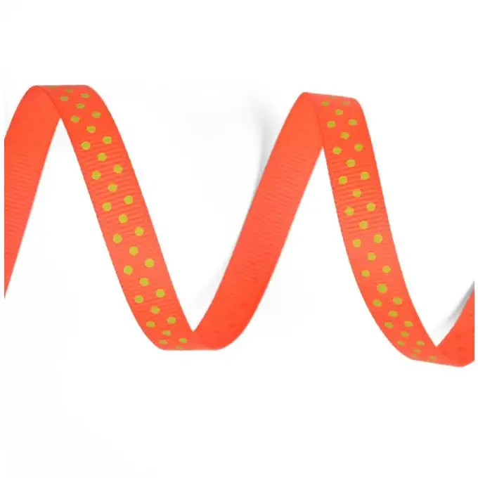 Nastro gros grain arancione a pois verdi fluo