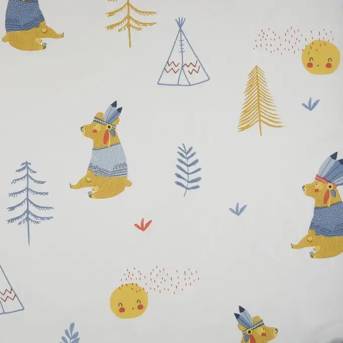 Tela per lenzuola bianca orso indiano e tepee