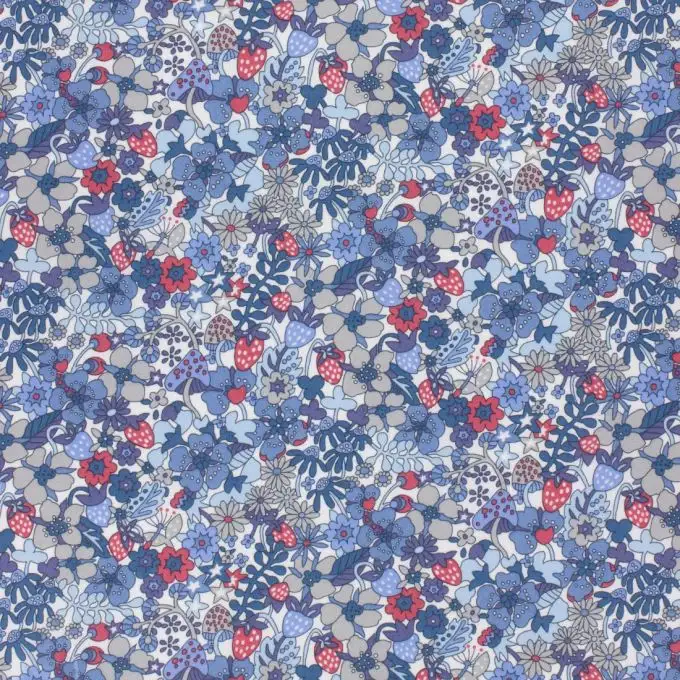 Tessuto popeline di cotone Liberty Flower Tops blu