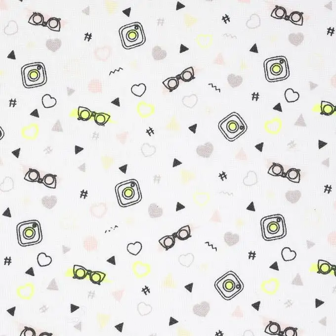 Tessuto cotone foto nero e giallo fluo