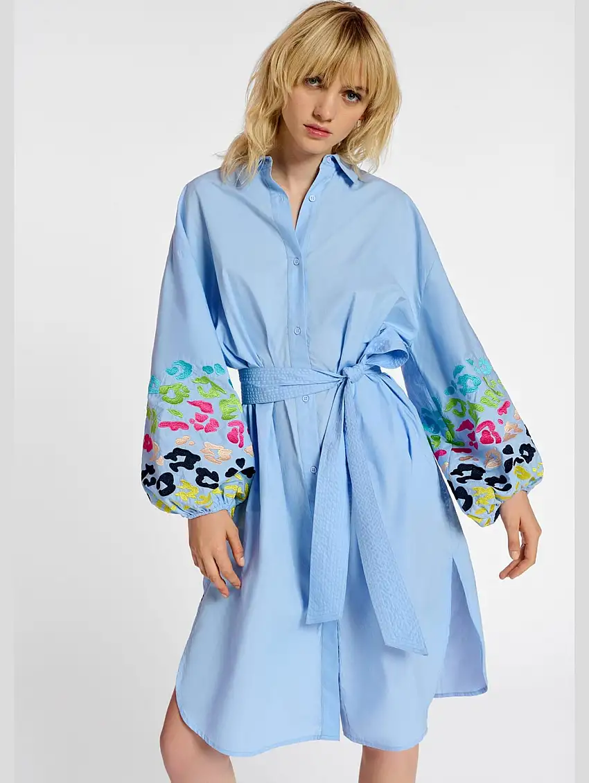 Abito Chemisier con Maniche a Palloncino Blu