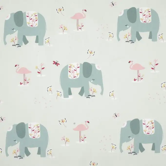 Tessuto cotone elefante grigio e blu