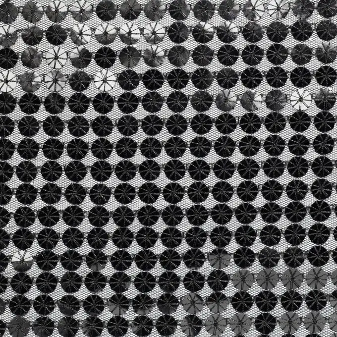 Tessuto rete ricamato paillettes nero