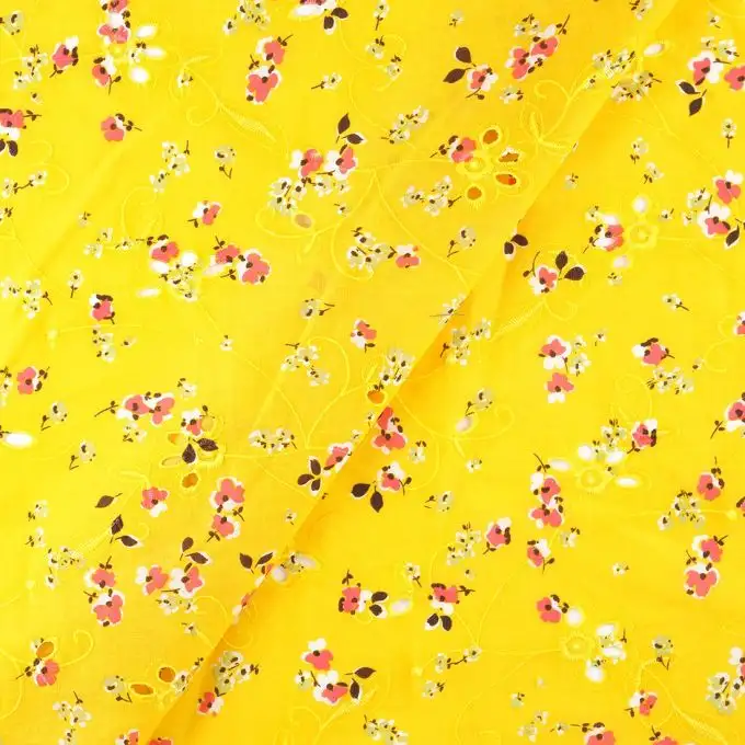 Tessuto ricamato inglese giallo a fiori