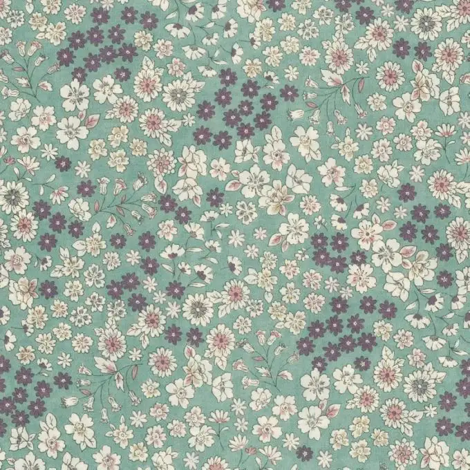 Tessuto velo cotone Frou-Frou fiori colore verde eucalipto