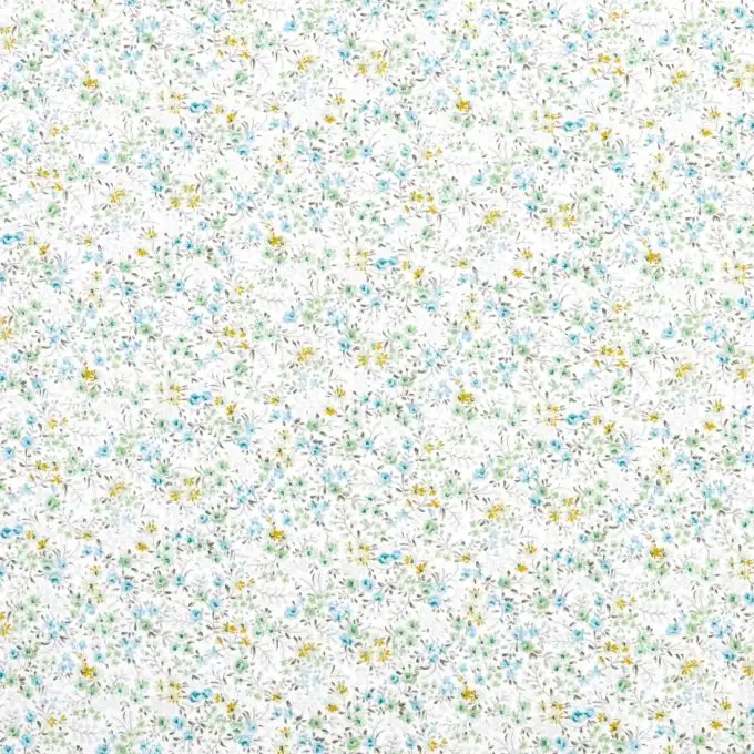 Tessuto popeline piccoli fiori blu