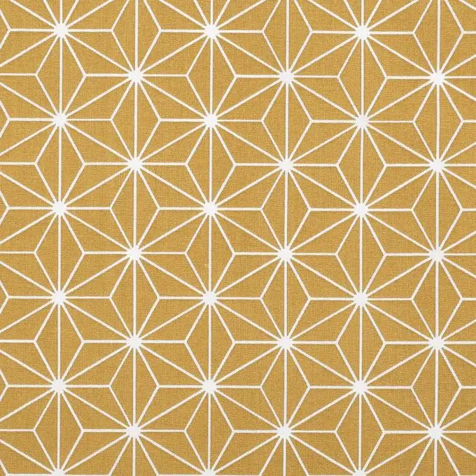 Tessuto cotone geometrico ocra e bianco