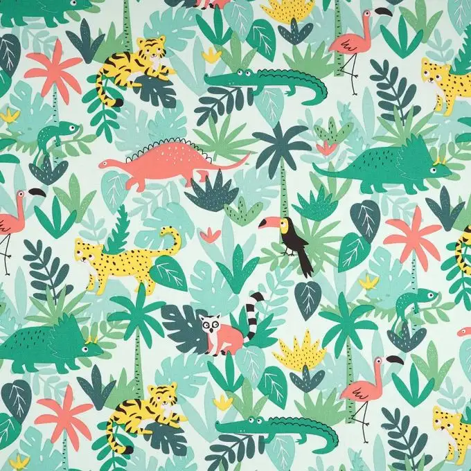 Tessuto twill animali giungla verde