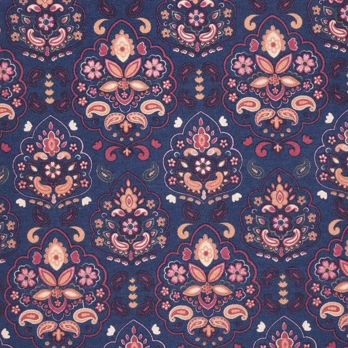 Tessuto bachette blu floreale folk
