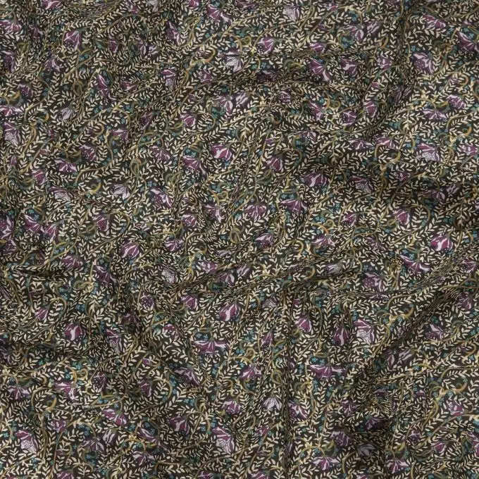 Tessuto popeline di cotone liberty fuschia drop nero