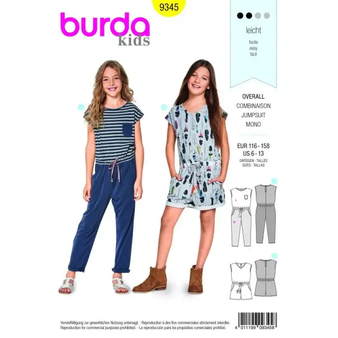 Modello burda bambini 9345 tuta