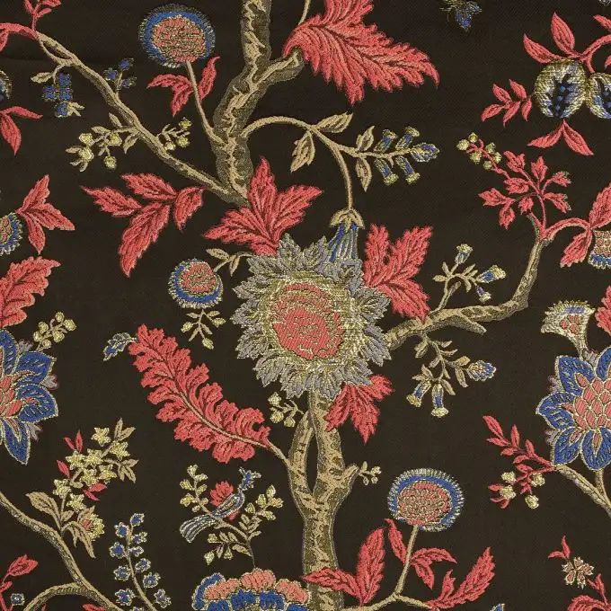 Tessuto jacquard motivi cachemire rosa e dorato