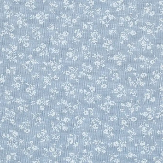 Tessuto chambray stampato fiori blu