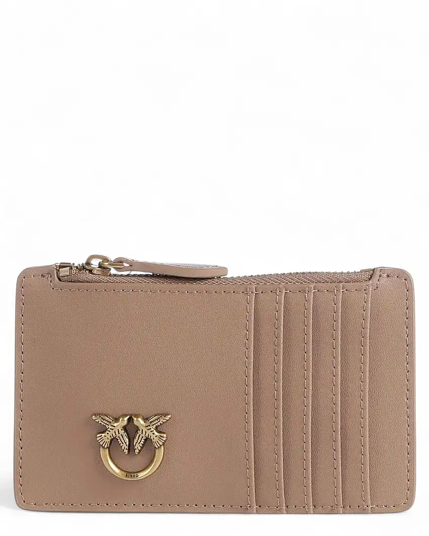 Portacarte Pelle Pinko con Zip e Logo Love Birds