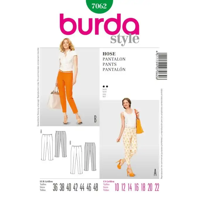 Modello burda 7062 pantaloni donna