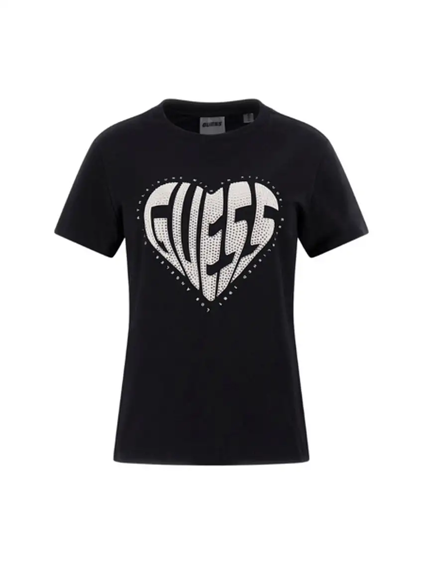GUESS SPORT Women's T-shirt JULIA RHINESTONE SS V5RI08 J1314 JBLK Black