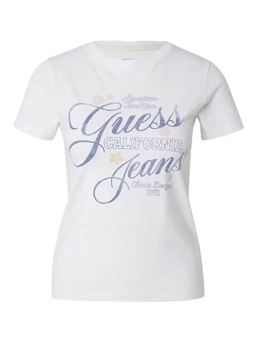 GUESS Women's T-shirt GJ SS SLIM FLOWER TEE W5GI24 J1314 G011 White