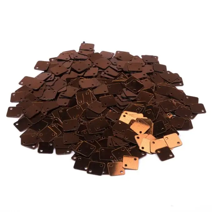 Paillettes da cucire piatte quadrate bronzo 7,5x7,5mm