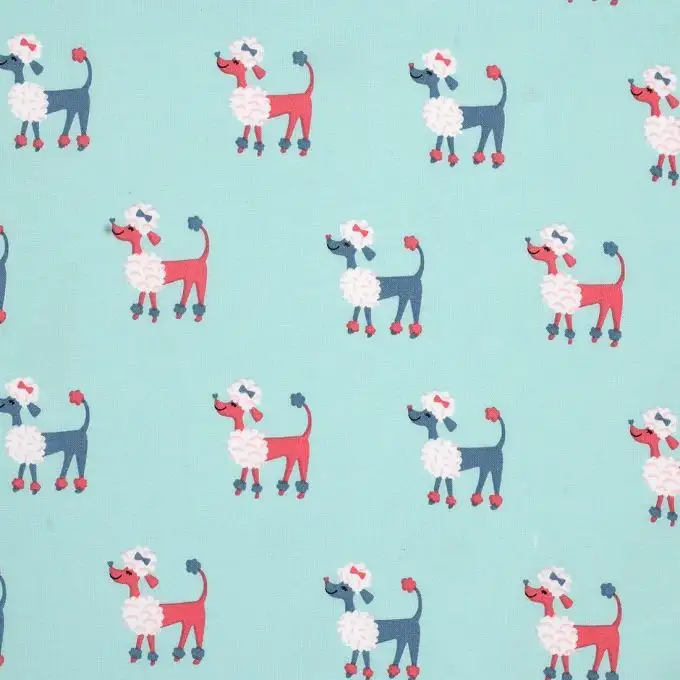 tessuto cotone stampato barboncino blu