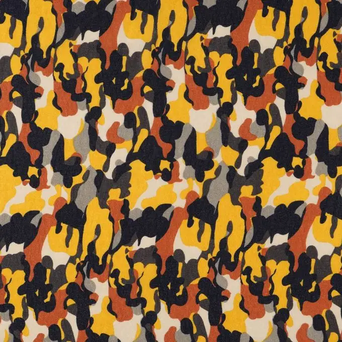 Tessuto poliestere motivo mimetico giallo