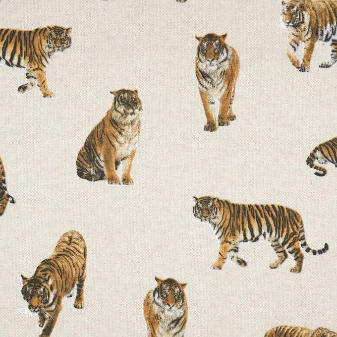Tessuto cotone ecru spesso tigri