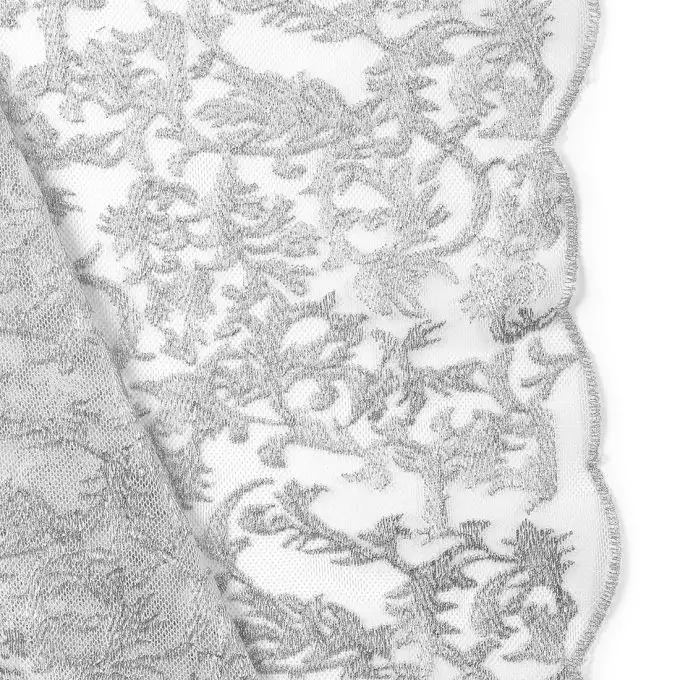 Tessuto rete ricamato argento