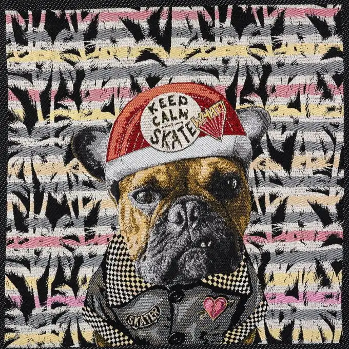 Carré di tessuto jacquard cane skater nero