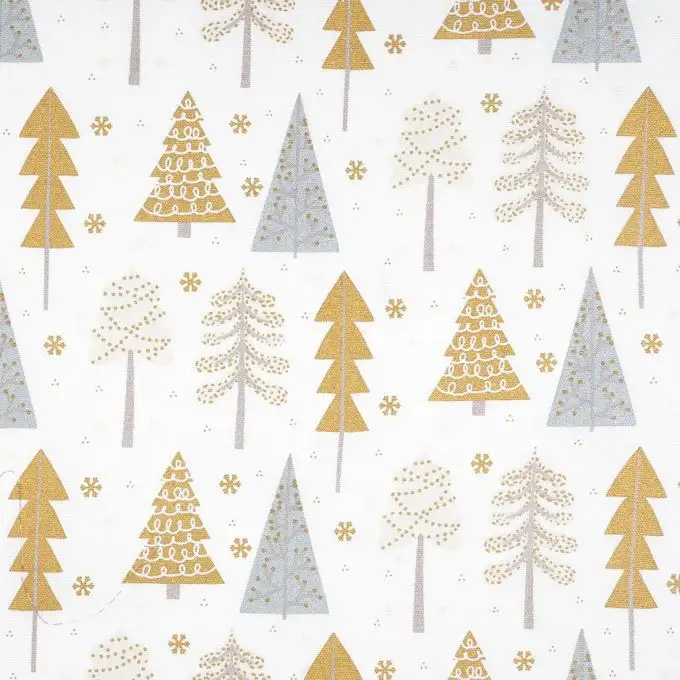 Tessuto cotone spesso alberi argento e oro