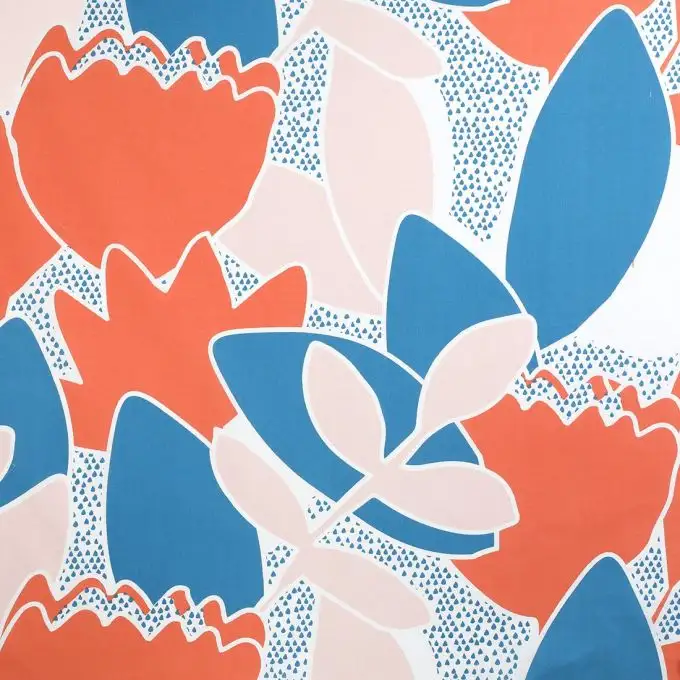 Tela per lenzuola con motivi floreali rosa e arancione