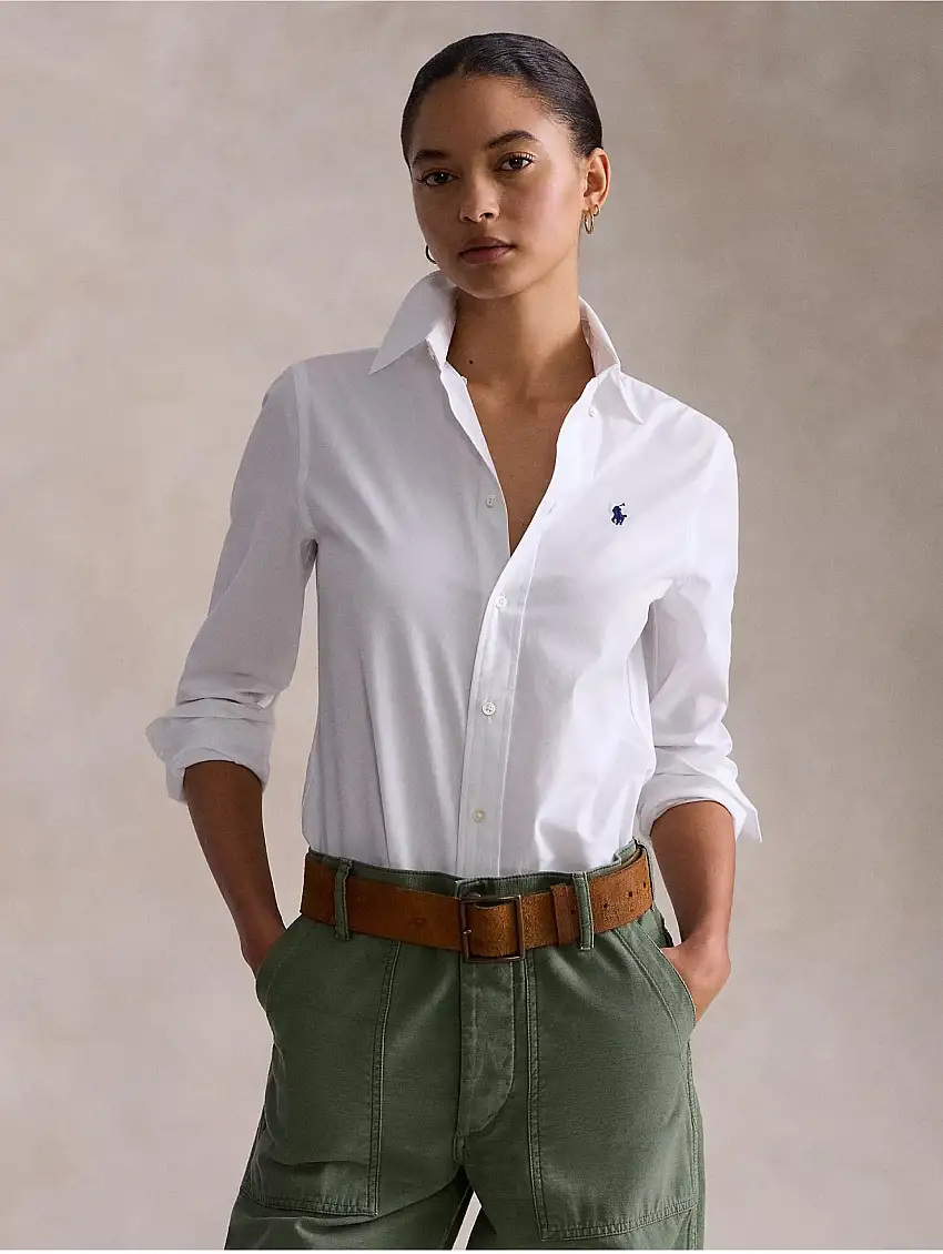 Camicia Slim Fit in Popeline di Cotone Bianco