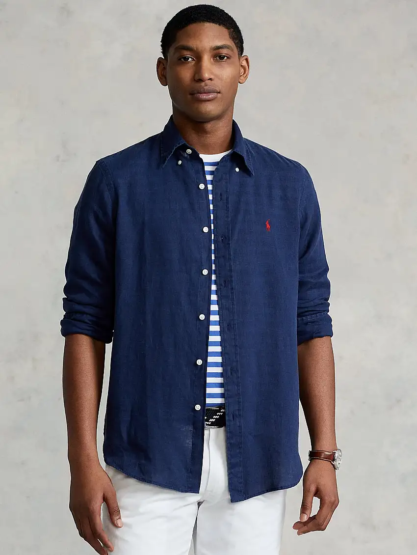 Camicia in lino Slim Fit Blu Navy