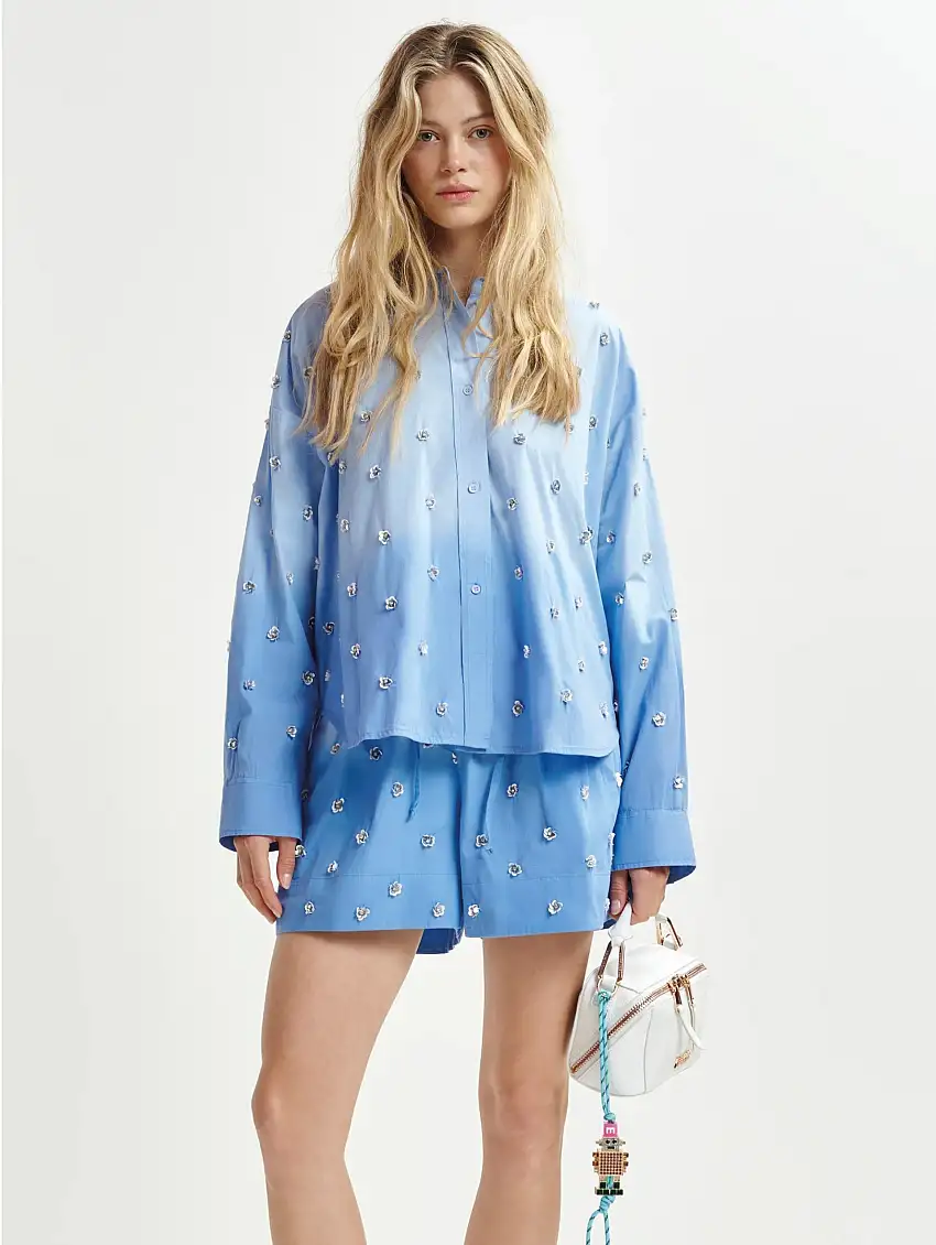 Camicia con Colore Degradé e Pailletes Blu