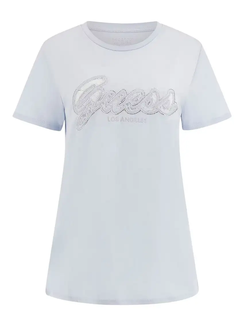 GUESS Women's T-shirt SS SCRIPT LACE LOGO EASY TEE W5RI08 K9RM1 G7S1 Blue