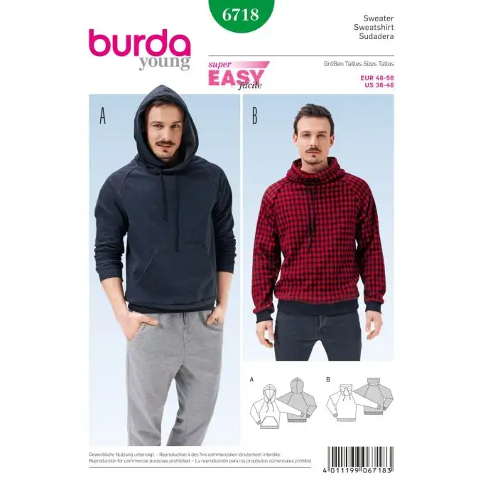 Modello felpa uomo - Burda n6718