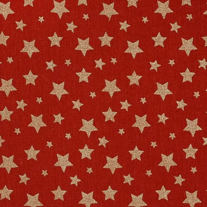Tessuto cotone rosso stelle dorate
