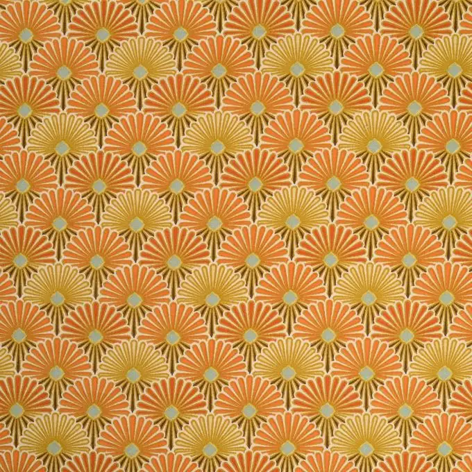 Tessuto cotone fiori di loto arancione giallo