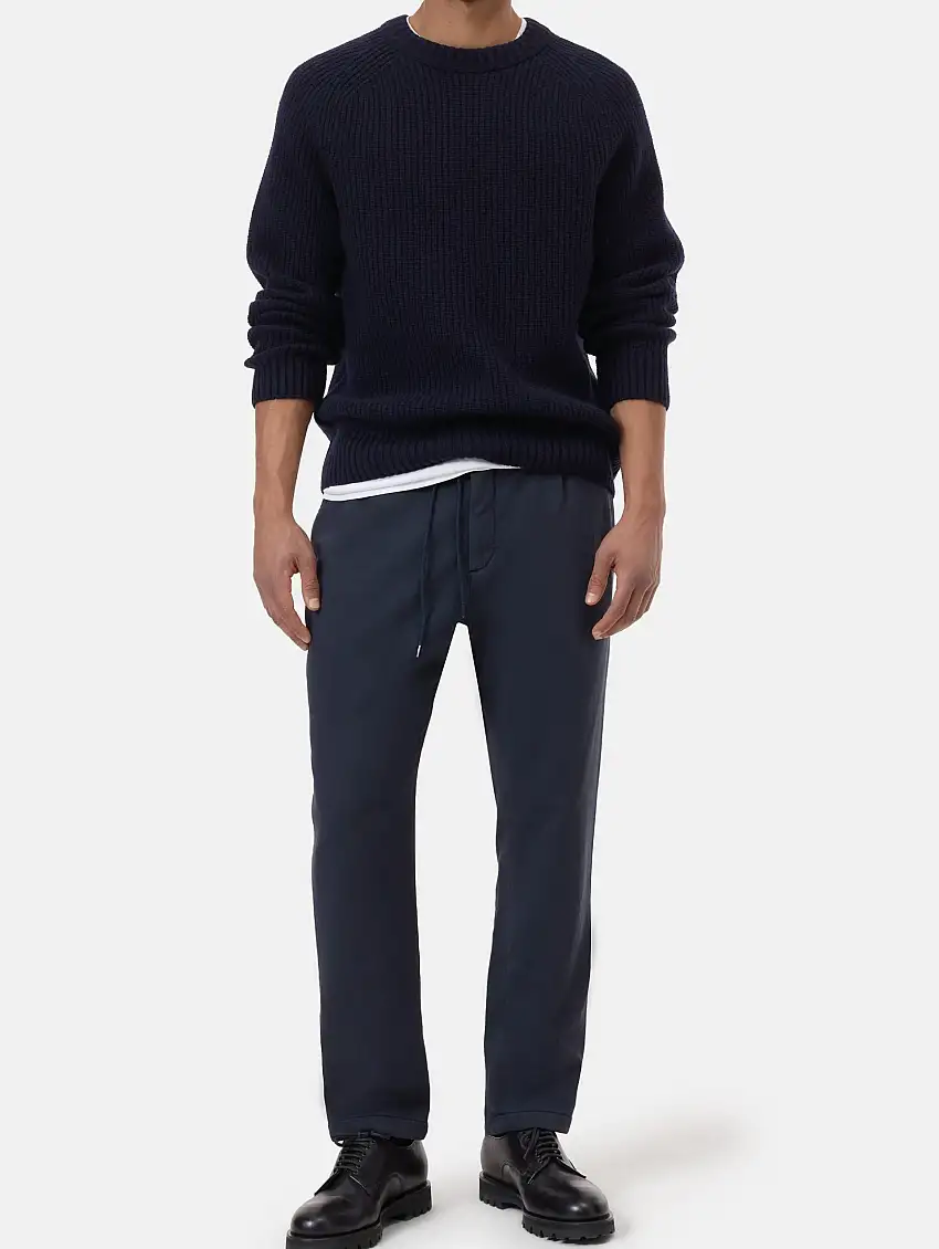 Maglione a Coste in Lana Blu