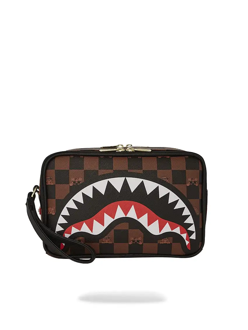 SPRAYGROUND Men's Clutch PEEKING CHARACTER CHECK TOILETRY 910B7510NSZ Brown