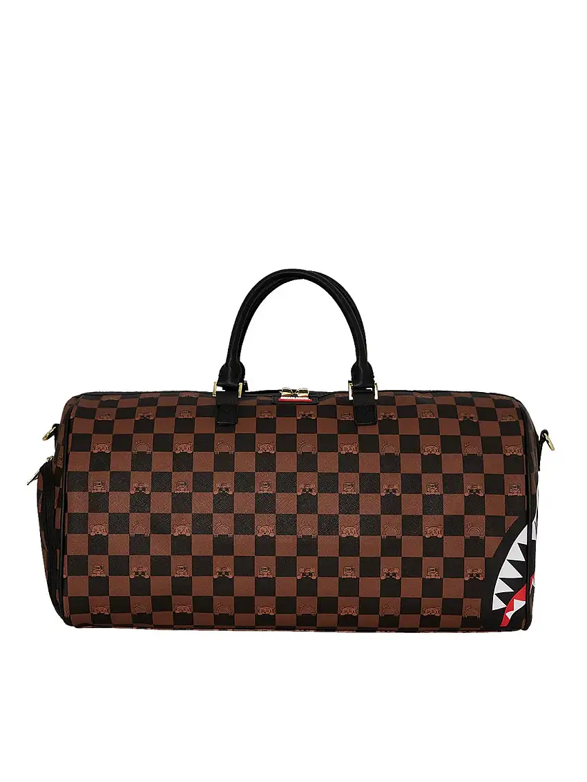 SPRAYGROUND Men's Duffel Bag PEEKING CHARACTER CHECK DUFFEL 910D7506NSZ Brown