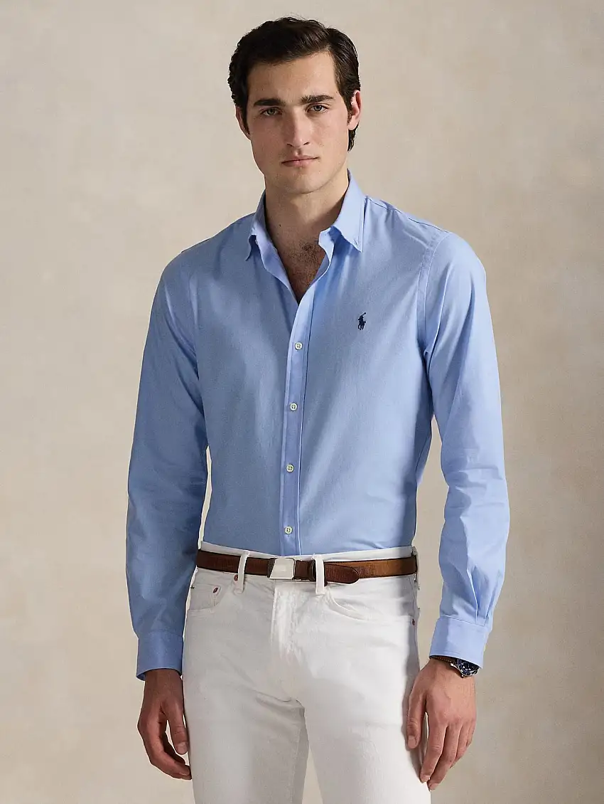 Camicia Slim Fit in Cotone Traspirante Blu