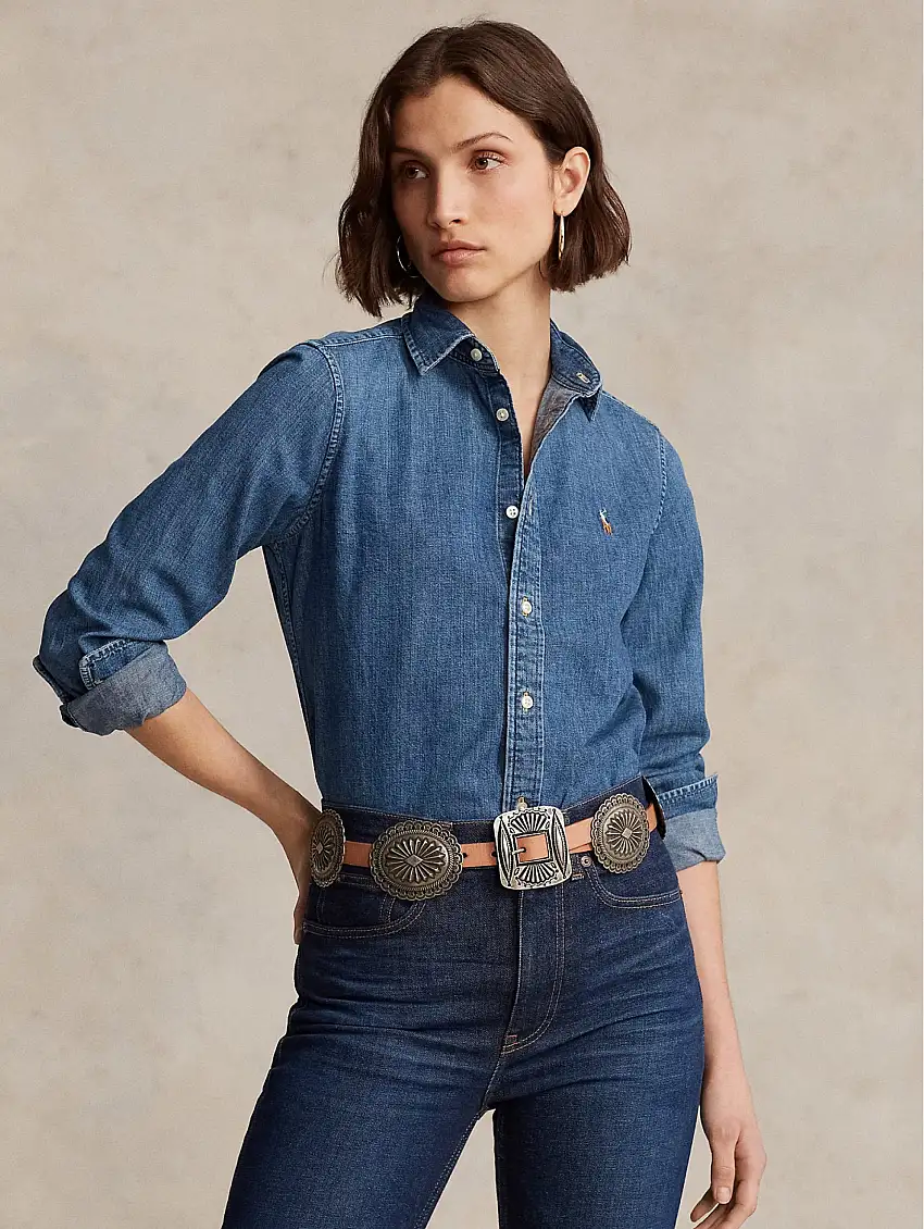 Camicia in Twill di Cotone Denim Blu