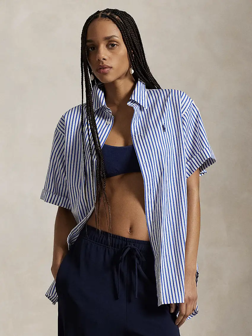 Camicia Maniche Corte a Righe Bianco/Blu